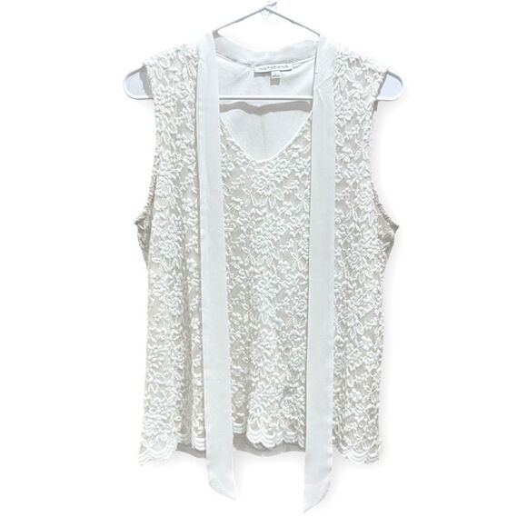 Notations Ivory Lace Lined Sleeveless Top Large - Picture 1 of 7